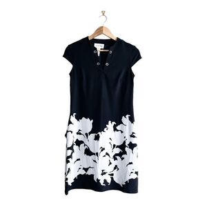 Joseph Ribkoff Womens Floral Border Dress Short Sleeve Style 221143 Black Size 2